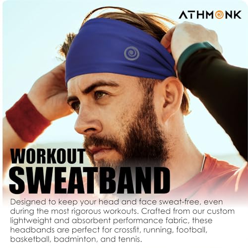 Athmonk Lycra Multipurpose Reversible Headband For Men Women, Colorful Stylish Sweatband Quick Dry Manage Long Hair Wide Snug Fit Elastic For Sports, Running, Gym, Cricket, Badminton, Orange - Image 5