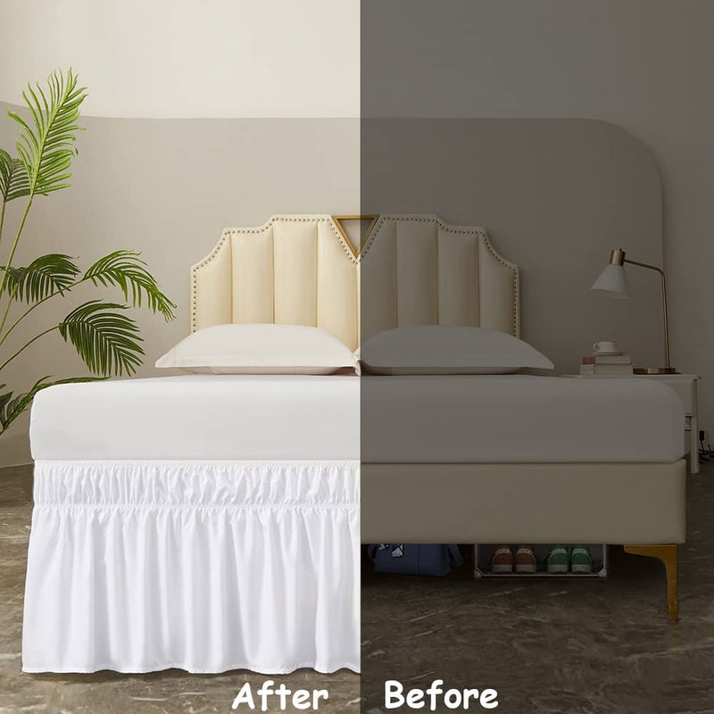 MEILA Wrap Around Bed Skirt Three Fabric Sides Elastic Dust Ruffled 16 Inch Tailored Drop,Easy to Install Fade Resistant-White, Twin/Full - Image 3