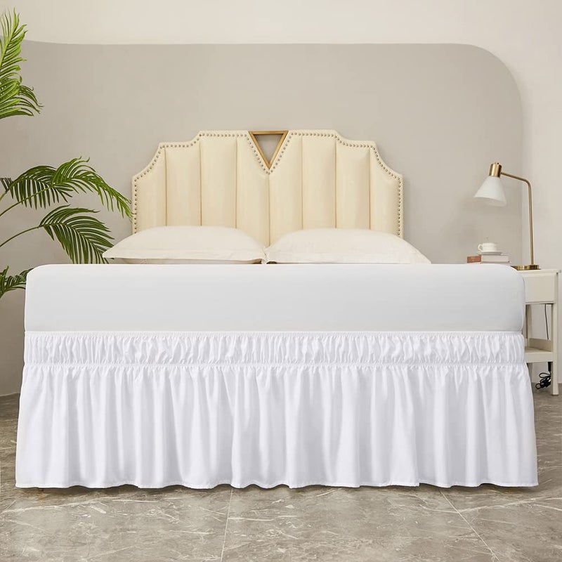 MEILA Wrap Around Bed Skirt Three Fabric Sides Elastic Dust Ruffled 16 Inch Tailored Drop,Easy to Install Fade Resistant-White, Twin/Full - Image 2