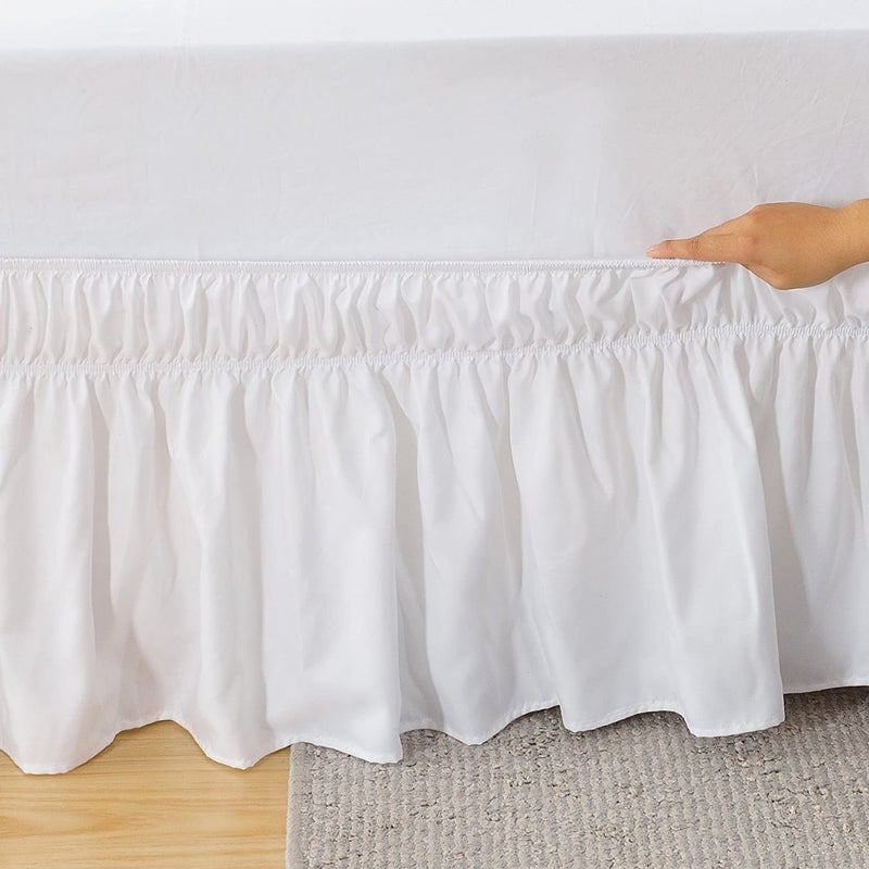 MEILA Wrap Around Bed Skirt Three Fabric Sides Elastic Dust Ruffled 16 Inch Tailored Drop,Easy to Install Fade Resistant-White, Twin/Full - Image 4