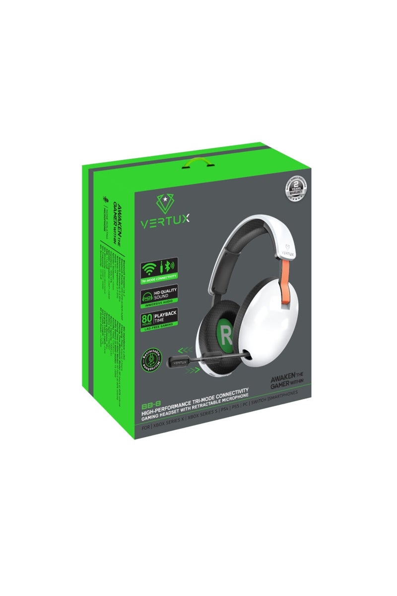 VERTUX Wireless Gaming Headset with 1000mAh Battery, Triple Connectivity, and Retractable Microphone - Image 2