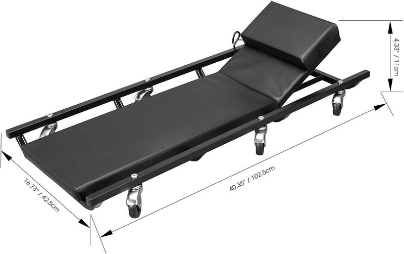 TORIN ATR6452B Rolling Garage/Shop Creeper: 40" Padded Mechanic Cart with Adjustable Headrest and 6 Casters, Black - Image 2