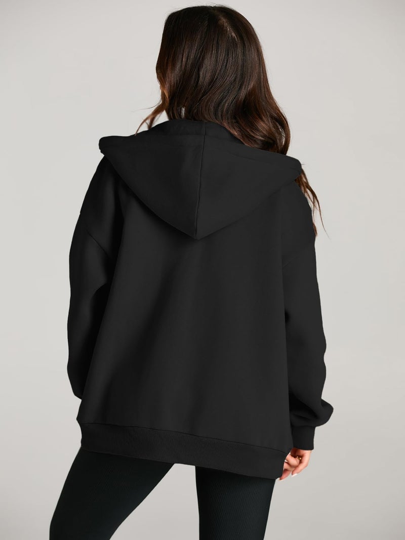 EFAN Women Zip Up Hoodies Oversized Sweatshirt Jacket 2024 Fall Fleece Cute Pullover Hooded Tops Teen Girls Casual Loose Fit Y2k Trendy Fashion Gym Clothes Outfits Black M - Image 5