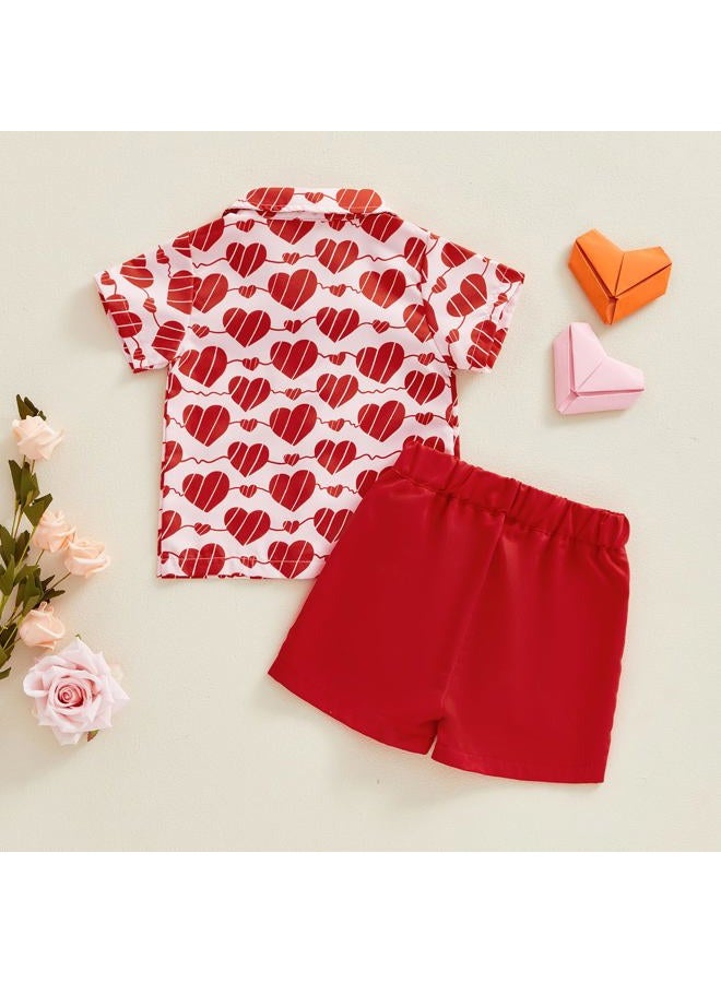 Thorn Tree Toddler Boy Valentines Day Outfit Bow Tie Short Sleeve Shirt Baby Shorts Gentleman Suit Valentines Clothes, Red, 3-4 years - Image 4