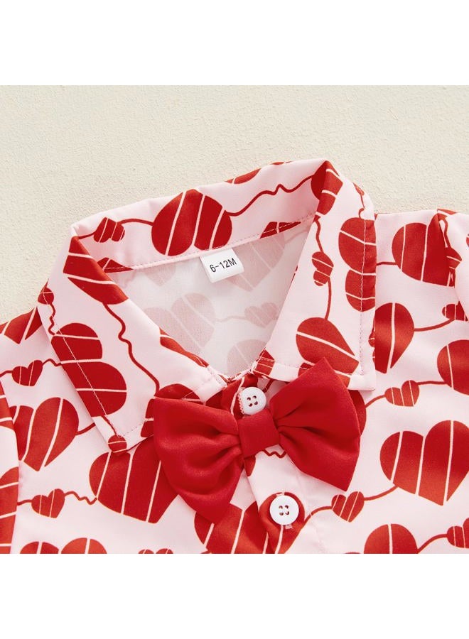 Thorn Tree Toddler Boy Valentines Day Outfit Bow Tie Short Sleeve Shirt Baby Shorts Gentleman Suit Valentines Clothes, Red, 3-4 years - Image 5