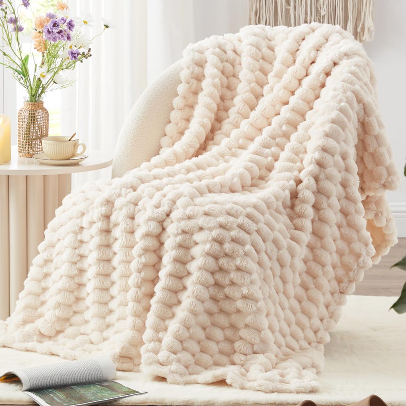 EXQ Home Fleece Throw Blanket for Couch and Bed 3D Imitation Large Turtle Shell Jacquard Decorative Blankets Plush Lightweight Fuzzy Flannel Blanket Suitable for All Seasons 5060Beige - Image 2