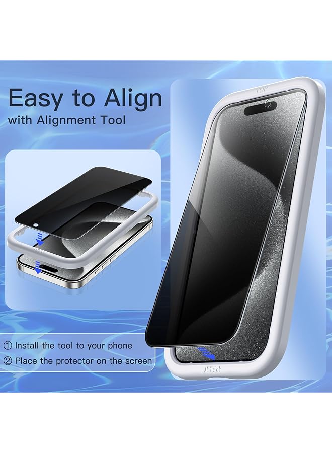 جي تيك واقي شاشة الخصوصية لهاتف آيفون 15 برو مقاس 6.1 بوصة من الزجاج المقوى المضاد للتجسس مع أداة تثبيت سهلة، عبوتان - Image 5