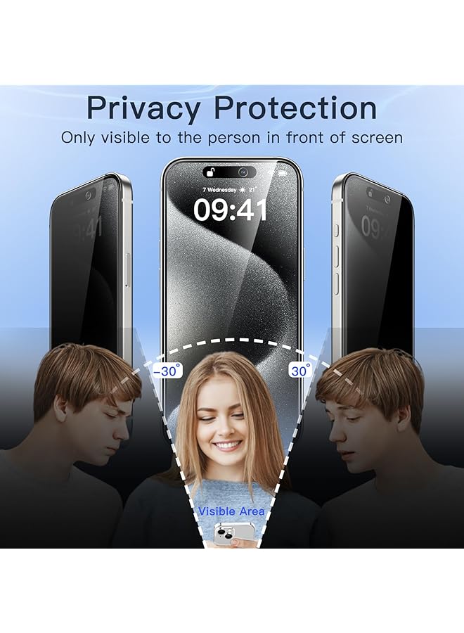 جي تيك واقي شاشة الخصوصية لهاتف آيفون 15 برو مقاس 6.1 بوصة من الزجاج المقوى المضاد للتجسس مع أداة تثبيت سهلة، عبوتان - Image 4