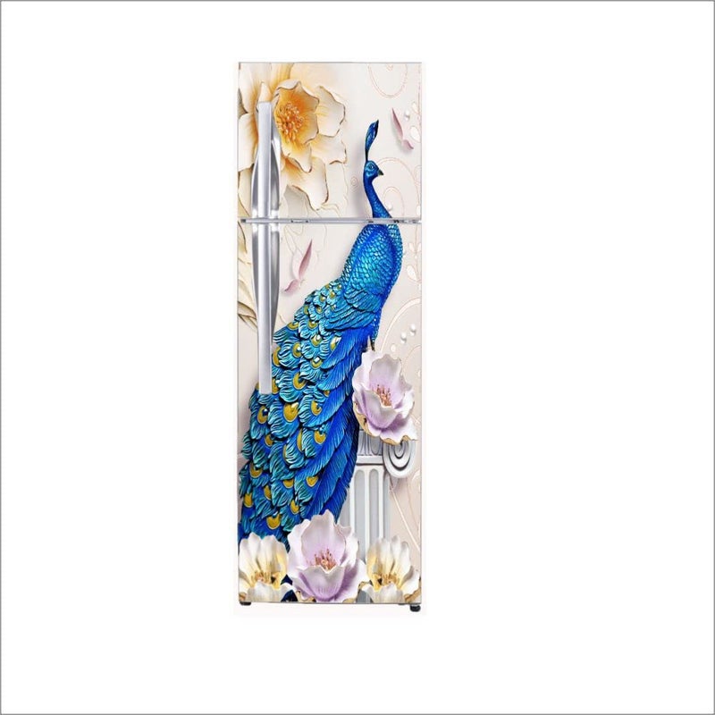 WallWear Self Adhesive Fridge Door Sticker Fridge Wrap Decorative Wallpaper Wall Sticker Fridge Sticker PVC Large 60 X 160 CM Blue Peacock