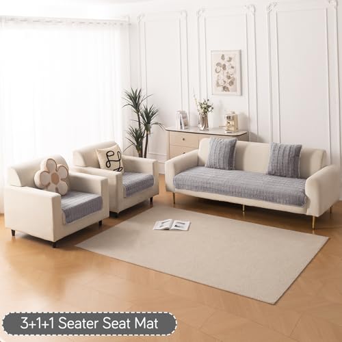 HOKIPO 'Plush Haven' Premium Sofa Mat 5 Seater in 3+1+1 Configuration, Light Grey (AR-5030-5) - Image 3