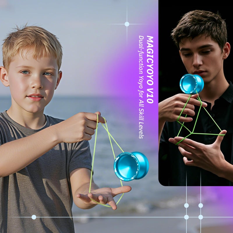 MAGICYOYO V10 Professional Finger Spin Yoyo for DNA Tricks, Metal Yoyo Professional with Responsive & Unresponsive Modes, Pro Trick Yo yo for Adults & Kids with Complete Yo-yo Accessories Kit (Blue) - Image 2