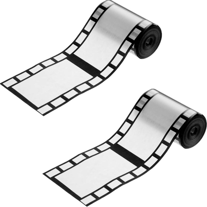 Gejoy 2 Rolls Filmstrip Tape Movie Party Decorations Filmstrip Poly Streamers Movie Reel Decor White and Black Material Film Border Roll for Cinematic Birthday Party Event Home Decor(3 Inch X 150 ft) - Image 1