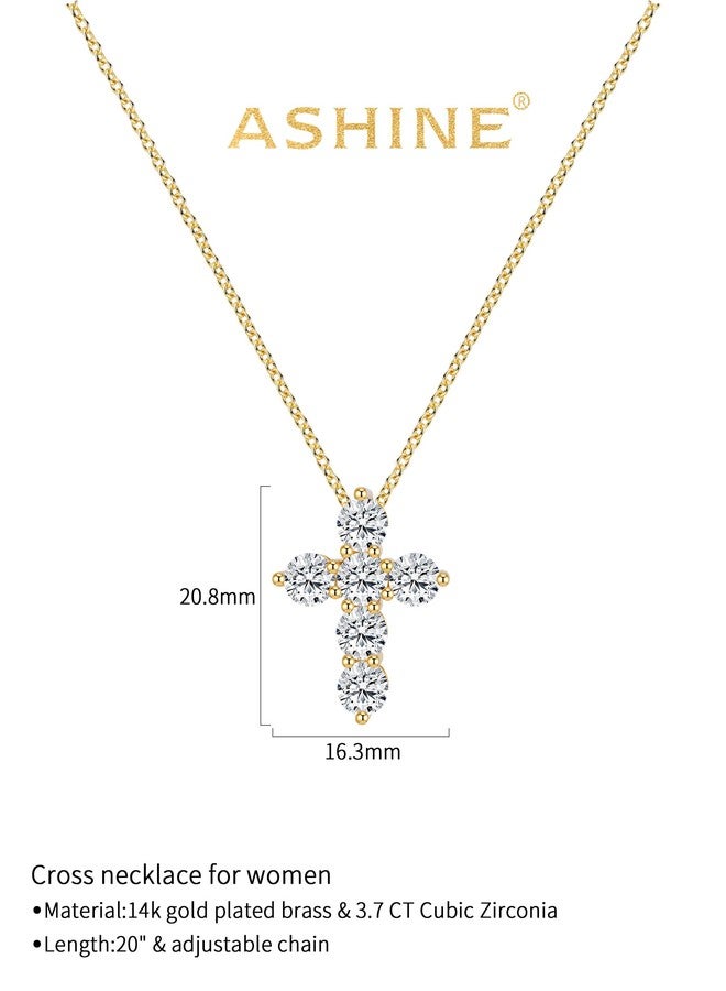 ASHINE 14K Gold Plated Cubic Zirconia Cross Necklace for Women | 14K Gold Necklaces for Women | Cross Faith Necklace for Women(14K Gold 20") - Image 5
