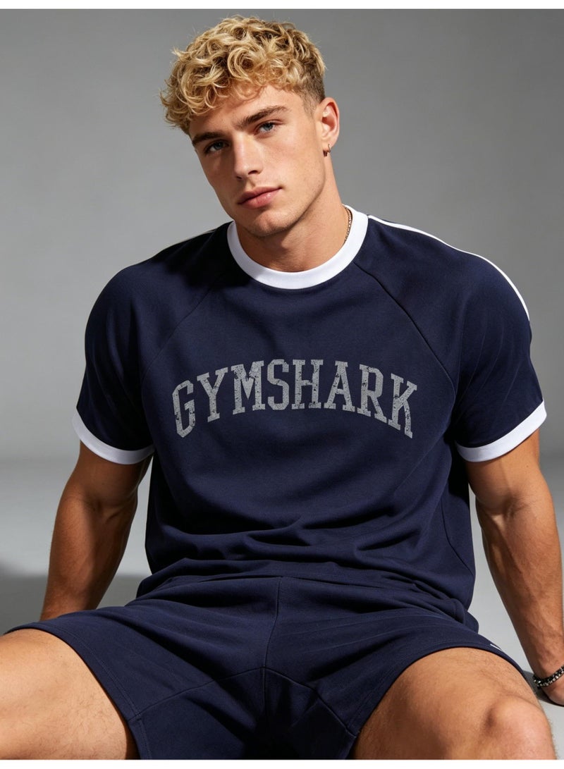 جيمشارك GYMSHARK American retro sports T-shirts for men and women with the same contrast color, short sleeves and loose breathable fitness and leisure tops. - Image 1