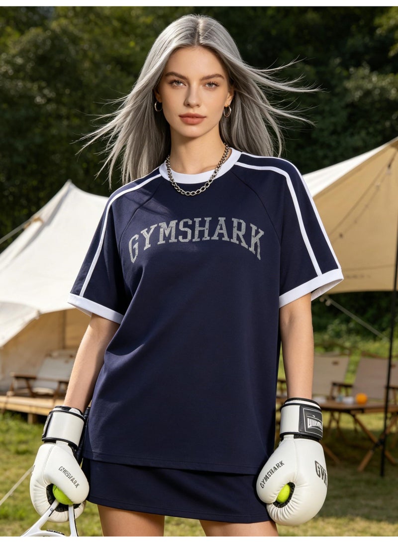جيمشارك GYMSHARK American retro sports T-shirts for men and women with the same contrast color, short sleeves and loose breathable fitness and leisure tops. - Image 5