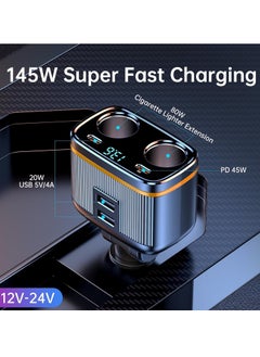KASTWAVE USB C Car Charger Adapter, 145W Super Fast Cigarette Lighter USB Charger Adapter, with LED Voltmeter, USB C +USB A Car Phone Charger Adapter, for iPhone Samsung & More  - Image 2