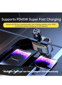 KASTWAVE USB C Car Charger Adapter, 145W Super Fast Cigarette Lighter USB Charger Adapter, with LED Voltmeter, USB C +USB A Car Phone Charger Adapter, for iPhone Samsung & More  - Image 3