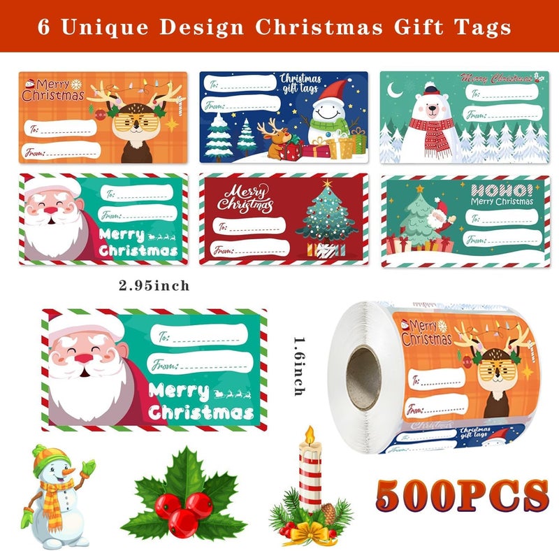 VRB Dec 500 Pcs Paper Small Printed Gift Tag for Gifting, Anniversary,Thanksgiving,Christmas Gift,Wishes/Valentine's Day Wishes/Return Gift Tags/Gift Tags (Christmas Tag Roll - 500 pcs) - Image 2