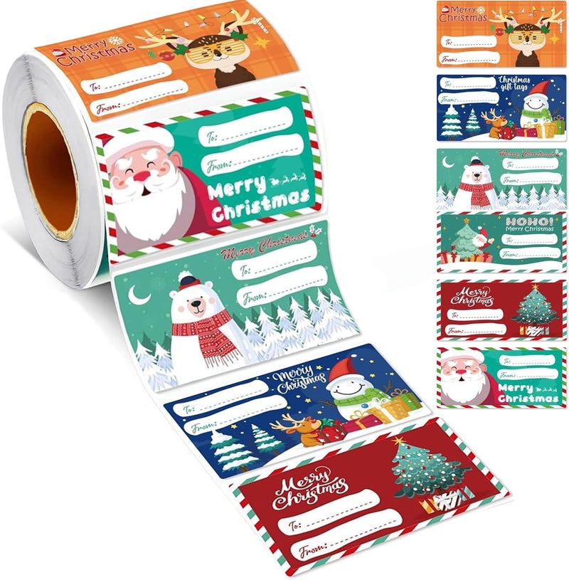 VRB Dec 500 Pcs Paper Small Printed Gift Tag for Gifting, Anniversary,Thanksgiving,Christmas Gift,Wishes/Valentine's Day Wishes/Return Gift Tags/Gift Tags (Christmas Tag Roll - 500 pcs) - Image 1