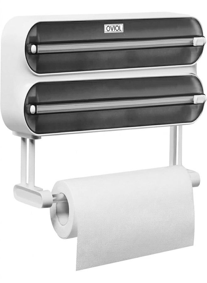 OVIOL Foil Paper Cutter and Holder, 3 in 1 Magnetic Aluminium Foil and Plastic Wrap Organizer with Paper Towel Holder, Compatible with Cling Film, Tin Foil and Wax Paper Dispenser (Opaque) - Image 1
