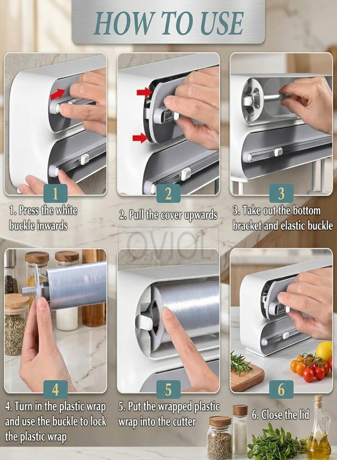 OVIOL Foil Paper Cutter and Holder, 3 in 1 Magnetic Aluminium Foil and Plastic Wrap Organizer with Paper Towel Holder, Compatible with Cling Film, Tin Foil and Wax Paper Dispenser (Opaque) - Image 5