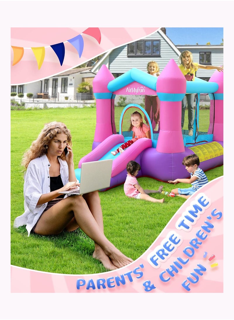 AirMyFun Inflatable Bouncer Jumping Castle - Bounce House with Slide and Safe Velcro Entrance Including 350W Blower, Bouncer Stakes, Carry Bag Indoor/Outdoor Bouncer with Double Sewn Beams, 82011B  - Image 5