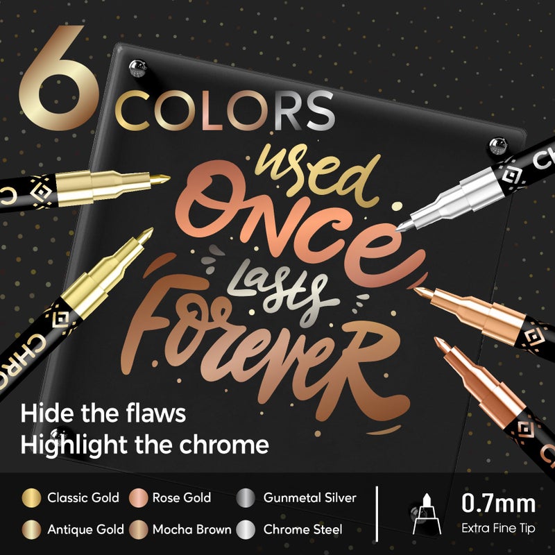 Pagather 6 Colors Chrome Paint Markers, Permanent Mirror Liquid Chrome Pens for Plastic, Metal, Model, Jewelry, Wheel Painting, Touch Up & Repair Kit, DIY Art Projects - Image 2