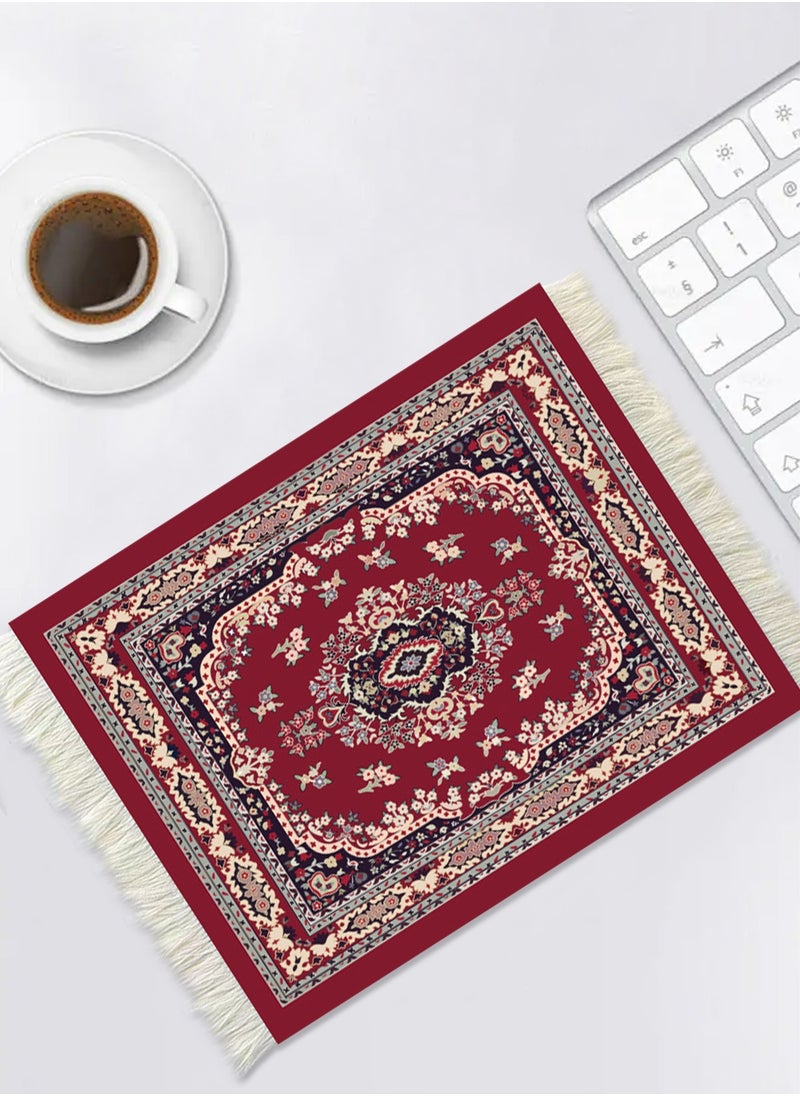 HomarKet 2pcs Vintage Mini Carpet Mouse Pad and Oriental Coasters Funny Mousepad Floral Rug Style Desk Mat Coasters Gift for Christmas Bohemian Doll House Rug with Anti Slip Rubber Base for Desk  - Image 2