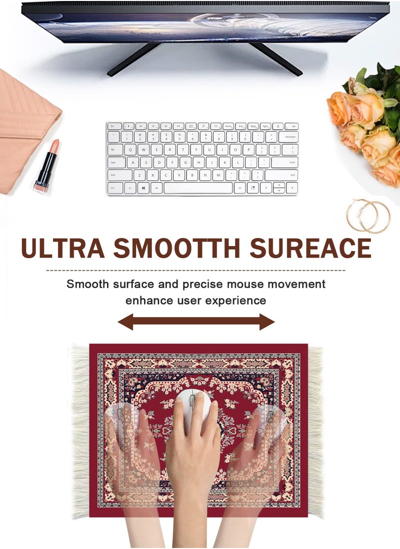 HomarKet 2pcs Vintage Mini Carpet Mouse Pad and Oriental Coasters Funny Mousepad Floral Rug Style Desk Mat Coasters Gift for Christmas Bohemian Doll House Rug with Anti Slip Rubber Base for Desk  - Image 3