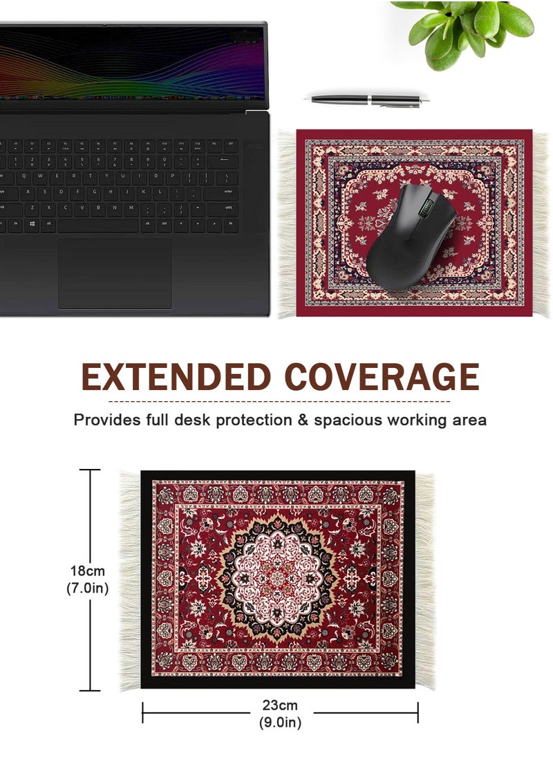 HomarKet 2pcs Vintage Mini Carpet Mouse Pad and Oriental Coasters Funny Mousepad Floral Rug Style Desk Mat Coasters Gift for Christmas Bohemian Doll House Rug with Anti Slip Rubber Base for Desk  - Image 5