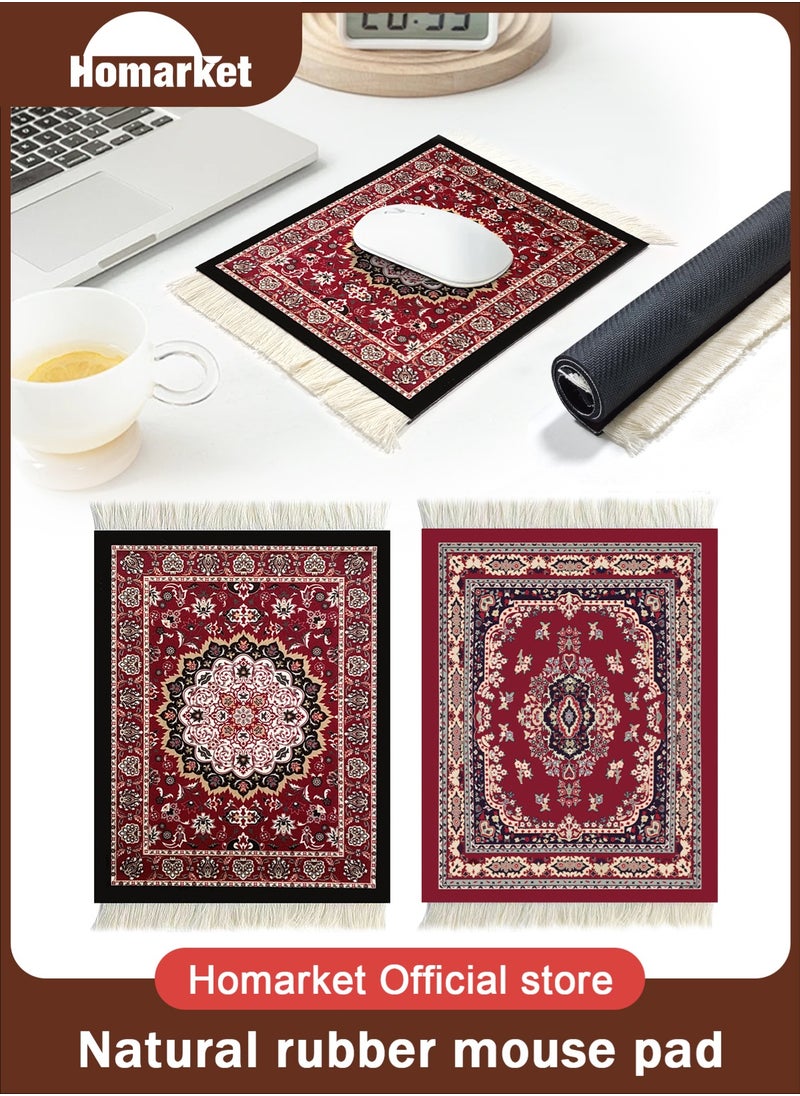HomarKet 2pcs Vintage Mini Carpet Mouse Pad and Oriental Coasters Funny Mousepad Floral Rug Style Desk Mat Coasters Gift for Christmas Bohemian Doll House Rug with Anti Slip Rubber Base for Desk  - Image 1