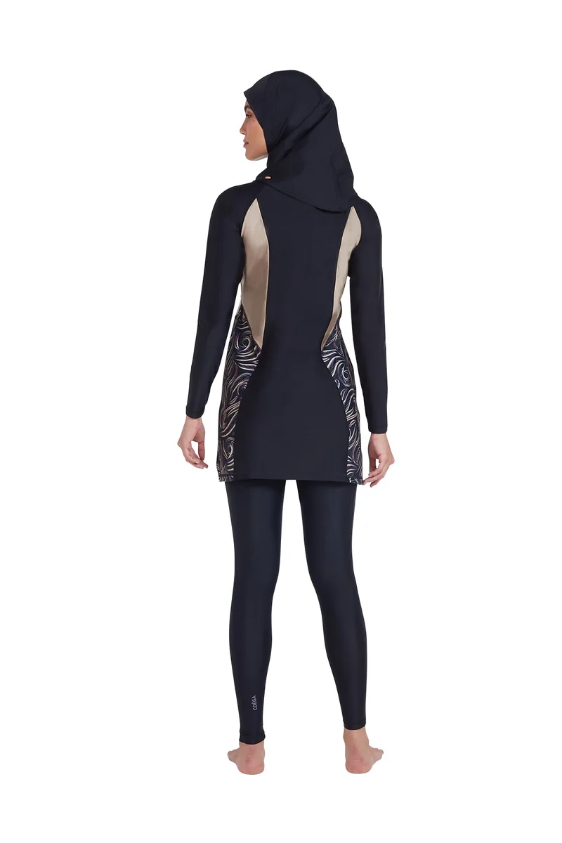 COEGA SUNWEAR COEGA Ladies  Modest Three-piece Swim Set - Nero Golden Swirls