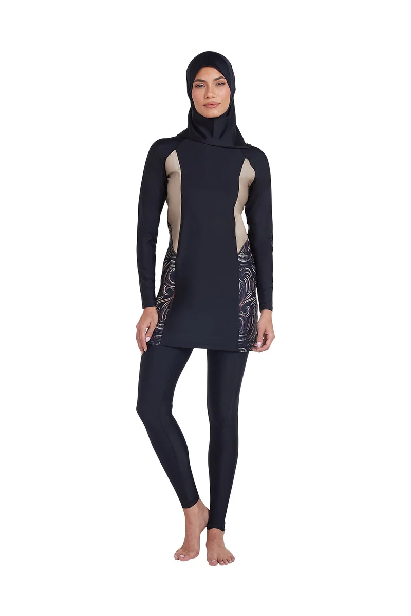 COEGA SUNWEAR COEGA Ladies  Modest Three-piece Swim Set - Nero Golden Swirls