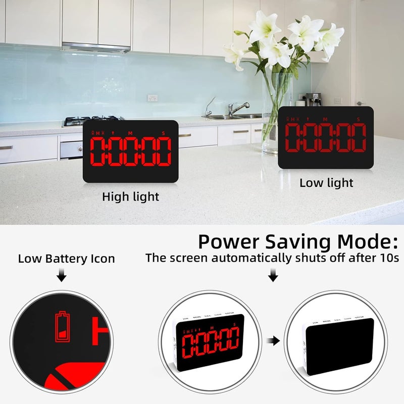 PERSUPER Digital Timer Kitchen Timer Count Down Up Rechargeable Kitchen Gadgets Vibration Mode Adjustable Volume and Brightness LED Display Time Management for Cook, Desk, Kids Adults Study Teaching - Image 4