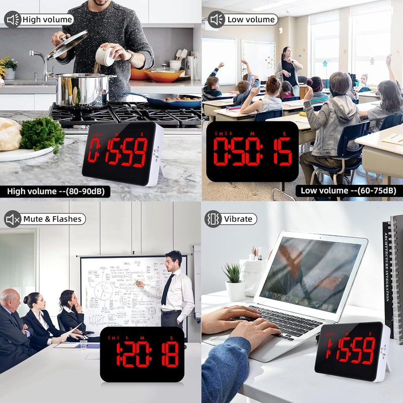 PERSUPER Digital Timer Kitchen Timer Count Down Up Rechargeable Kitchen Gadgets Vibration Mode Adjustable Volume and Brightness LED Display Time Management for Cook, Desk, Kids Adults Study Teaching - Image 5
