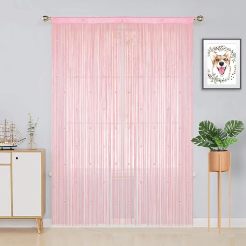 YIIBAII Beaded Curtain Beaded Curtains for Doorways Crystals Suitable for Interior Decoration and Partitions Hippy Closet Curtains (Pink, 39"x79") - Image 3