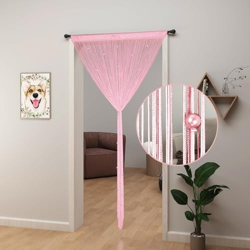 YIIBAII Beaded Curtain Beaded Curtains for Doorways Crystals Suitable for Interior Decoration and Partitions Hippy Closet Curtains (Pink, 39"x79") - Image 2