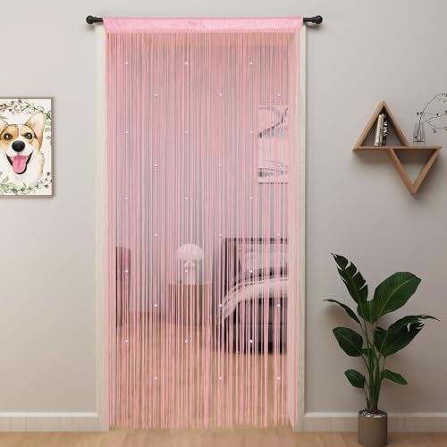 YIIBAII Beaded Curtain Beaded Curtains for Doorways Crystals Suitable for Interior Decoration and Partitions Hippy Closet Curtains (Pink, 39"x79") - Image 1