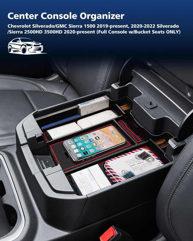 FIILINES Affordable purchase options Center Console Organizer Tray for Chevrolet Silverado/GMC Sierra 1500 2019-2022 and Silverado/Sierra 2500HD 3500HD 2020-2023 Accessories (Full Console Bucket Seats ONLY) Safe silicone build - Image 4
