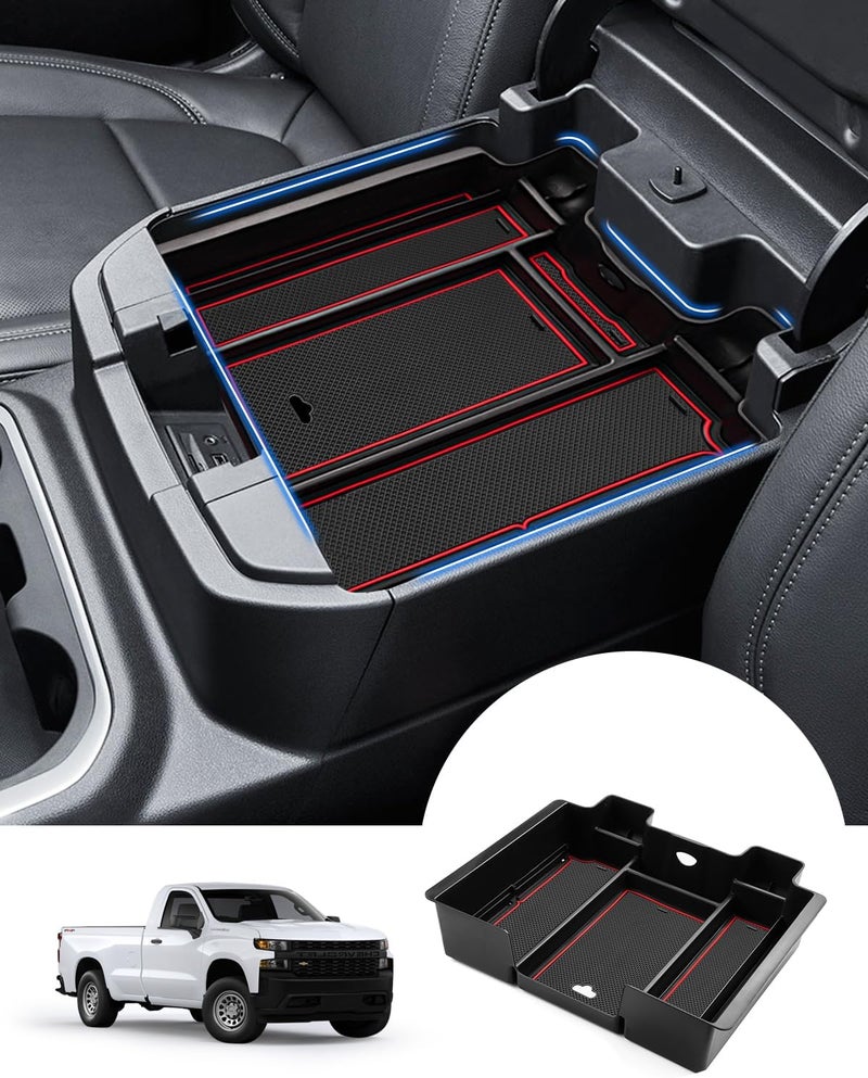 FIILINES Affordable purchase options Center Console Organizer Tray for Chevrolet Silverado/GMC Sierra 1500 2019-2022 and Silverado/Sierra 2500HD 3500HD 2020-2023 Accessories (Full Console Bucket Seats ONLY) Safe silicone build - Image 1