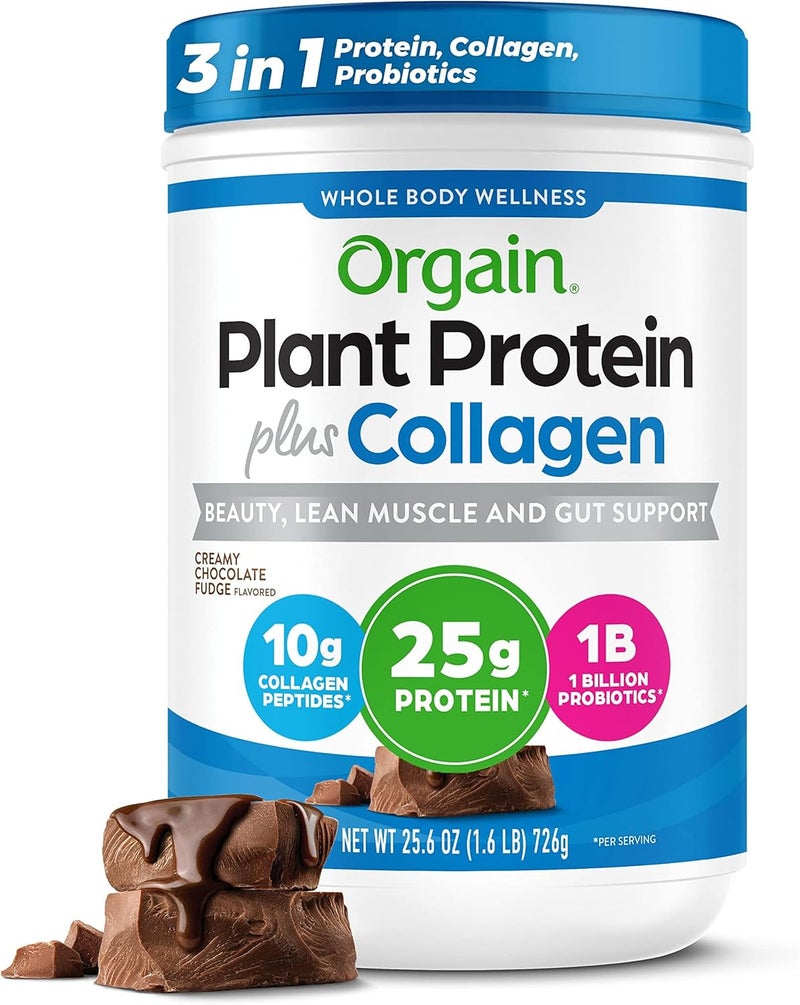 Orgain Protein Powder  Collagen Creamy Chocolate Fudge  25g of Protein 10g Collagen Peptides Type I  III 1B CFU Probiotics Supports Hair Skin Nail Joint  Gut Health Gluten Free  16lb - Image 1