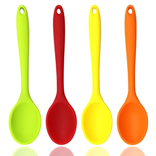 Junwapy 4 Pieces Silicone Mixing Spoon Heat Resistant Basting Utensil Non-stick Spoon 8.2" Multicolored Spoons Set for Mixing, Baking, Serving, Stirring and Scraping (Red, Green, Yellow, Orange) - Image 1