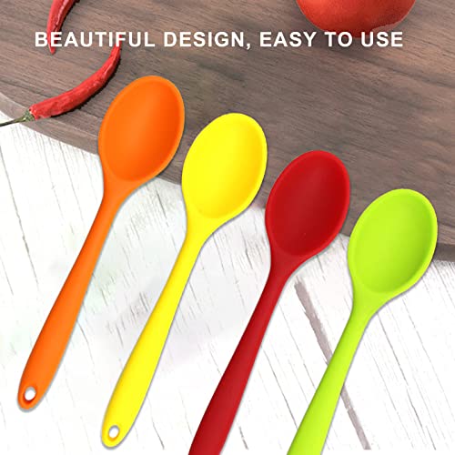 Junwapy 4 Pieces Silicone Mixing Spoon Heat Resistant Basting Utensil Non-stick Spoon 8.2" Multicolored Spoons Set for Mixing, Baking, Serving, Stirring and Scraping (Red, Green, Yellow, Orange) - Image 5
