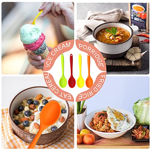Junwapy 4 Pieces Silicone Mixing Spoon Heat Resistant Basting Utensil Non-stick Spoon 8.2" Multicolored Spoons Set for Mixing, Baking, Serving, Stirring and Scraping (Red, Green, Yellow, Orange) - Image 4