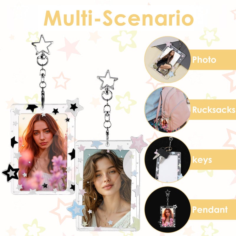Tucnoeu 2 Pcs Star Photocard Holder Keychain, Portable Card Case Hard Protective Cover,Acrylic Cute Photocards Holder,Cute Clear Case for 2.75" Concert Photocard with Star Pendant for Idol Card Photo Album - Image 4