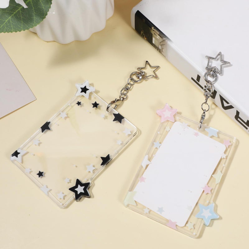 Tucnoeu 2 Pcs Star Photocard Holder Keychain, Portable Card Case Hard Protective Cover,Acrylic Cute Photocards Holder,Cute Clear Case for 2.75" Concert Photocard with Star Pendant for Idol Card Photo Album - Image 3