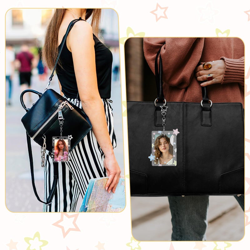 Tucnoeu 2 Pcs Star Photocard Holder Keychain, Portable Card Case Hard Protective Cover,Acrylic Cute Photocards Holder,Cute Clear Case for 2.75" Concert Photocard with Star Pendant for Idol Card Photo Album - Image 5