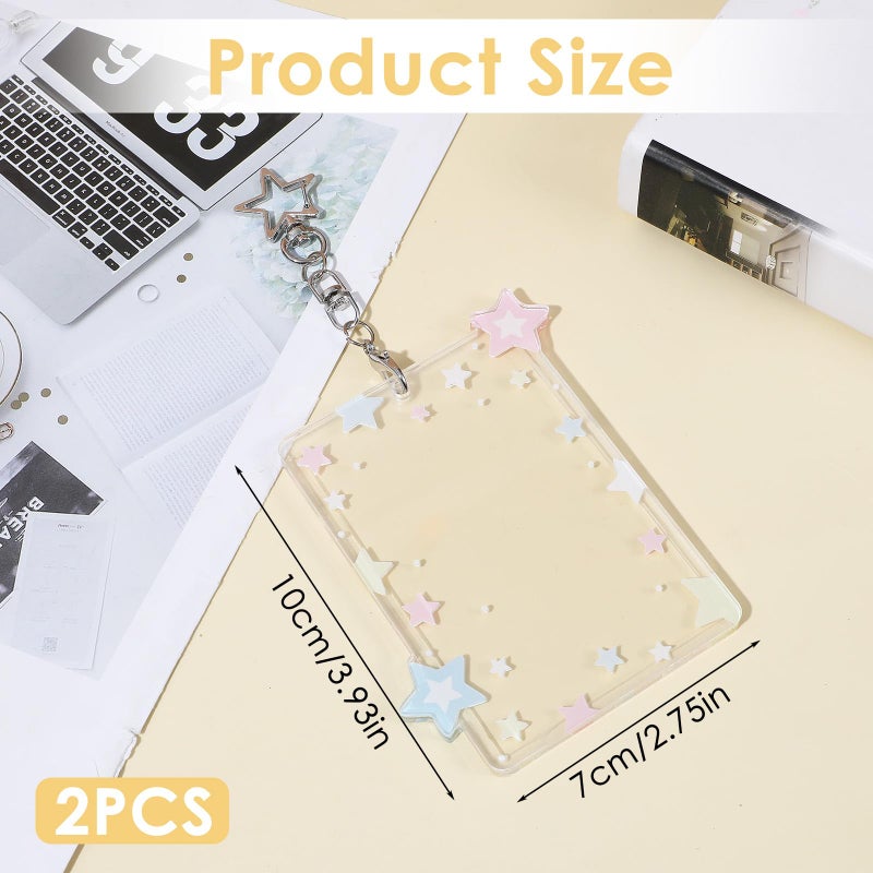 Tucnoeu 2 Pcs Star Photocard Holder Keychain, Portable Card Case Hard Protective Cover,Acrylic Cute Photocards Holder,Cute Clear Case for 2.75" Concert Photocard with Star Pendant for Idol Card Photo Album - Image 2