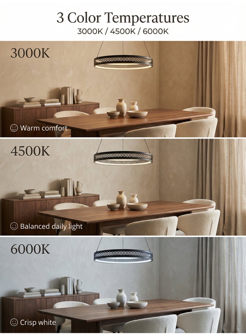 YATAI LIGHTING ثريا LED حديثة بحلقة واحدة، مصباح معلق أسود مع ديمينغ غير متقطع، حلقة من الحديد والكريستال الأكريليكي للإضاءة في غرفة المعيشة وغرفة الطعام وغرفة النوم، تحكم عن بعد - Image 3