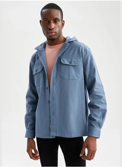 ديفاكتو Relax Fit Long Sleeve Gabardine Shirt